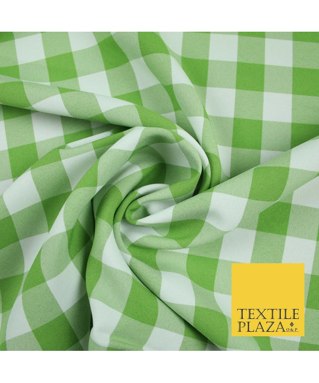 Green & White Gingham Check Bi-Stretch Panama Fabric Uniform Skirts 58" 6461