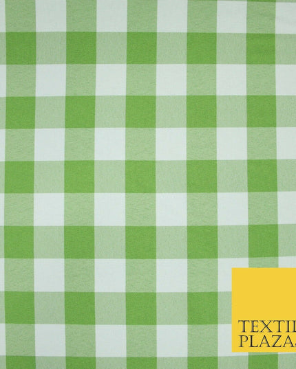 Green & White Gingham Check Bi-Stretch Panama Fabric Uniform Skirts 58" 6461