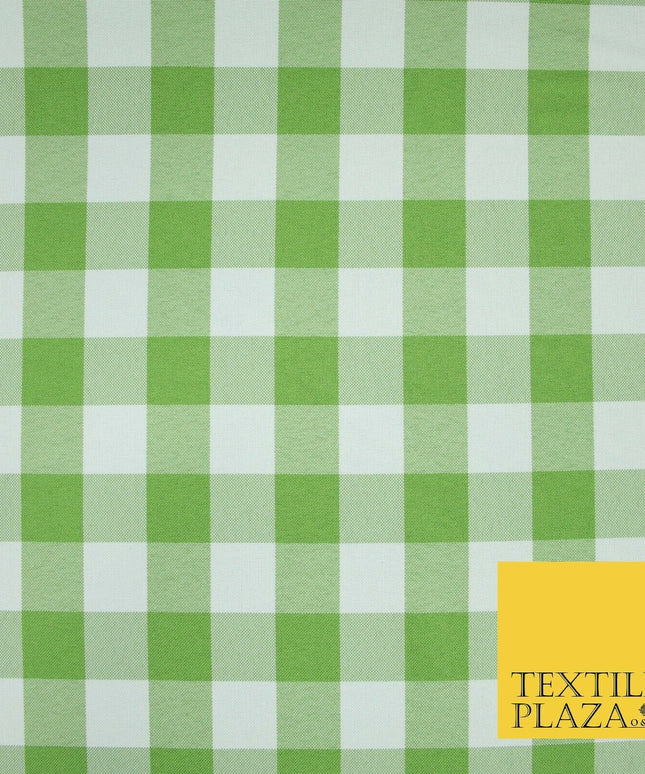 Green & White Gingham Check Bi-Stretch Panama Fabric Uniform Skirts 58" 6461