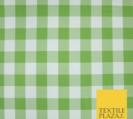 Green & White Gingham Check Bi-Stretch Panama Fabric Uniform Skirts 58" 6461