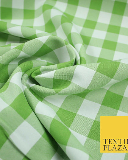 Green & White Gingham Check Bi-Stretch Panama Fabric Uniform Skirts 58" 6461