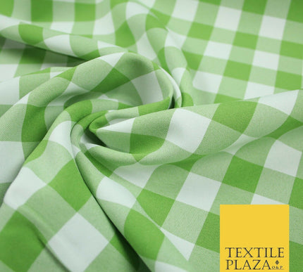 Green & White Gingham Check Bi-Stretch Panama Fabric Uniform Skirts 58" 6461