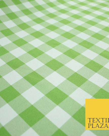 Green & White Gingham Check Bi-Stretch Panama Fabric Uniform Skirts 58" 6461