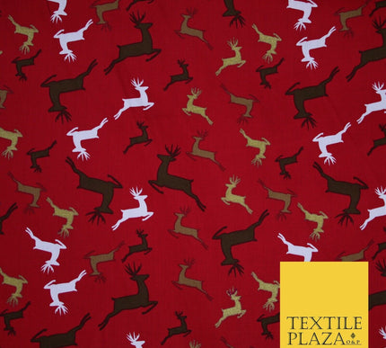 Festive Christmas Dancing Reindeers Printed 100% Cotton Poplin Fabric Craft 6502