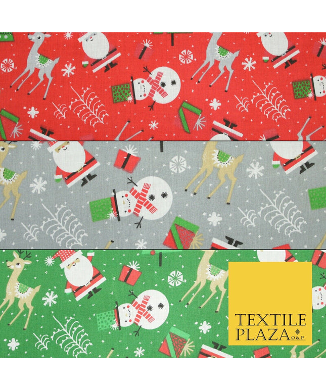 Festive Snowman Reindeer Christmas Printed Poly Cotton Fabric Polycotton 45"