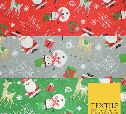 Festive Snowman Reindeer Christmas Printed Poly Cotton Fabric Polycotton 45"