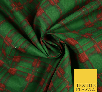 Festive Christmas Tartan Check Printed Poly Cotton Fabric Polycotton Mask 45"