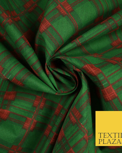 Festive Christmas Tartan Check Printed Poly Cotton Fabric Polycotton Mask 45"