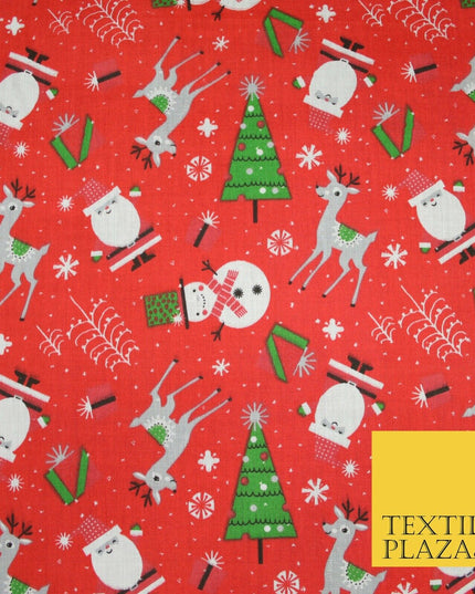 Festive Snowman Reindeer Christmas Printed Poly Cotton Fabric Polycotton 45"