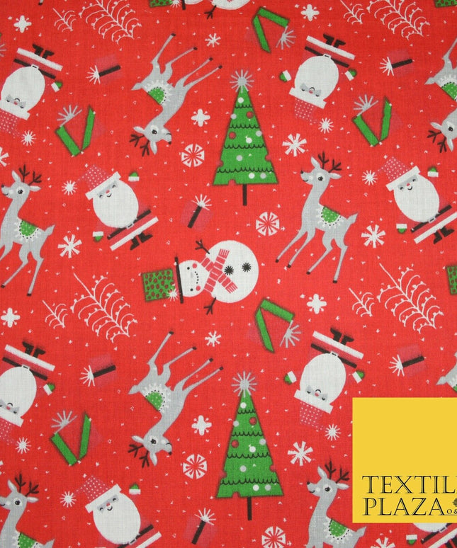 Festive Snowman Reindeer Christmas Printed Poly Cotton Fabric Polycotton 45"