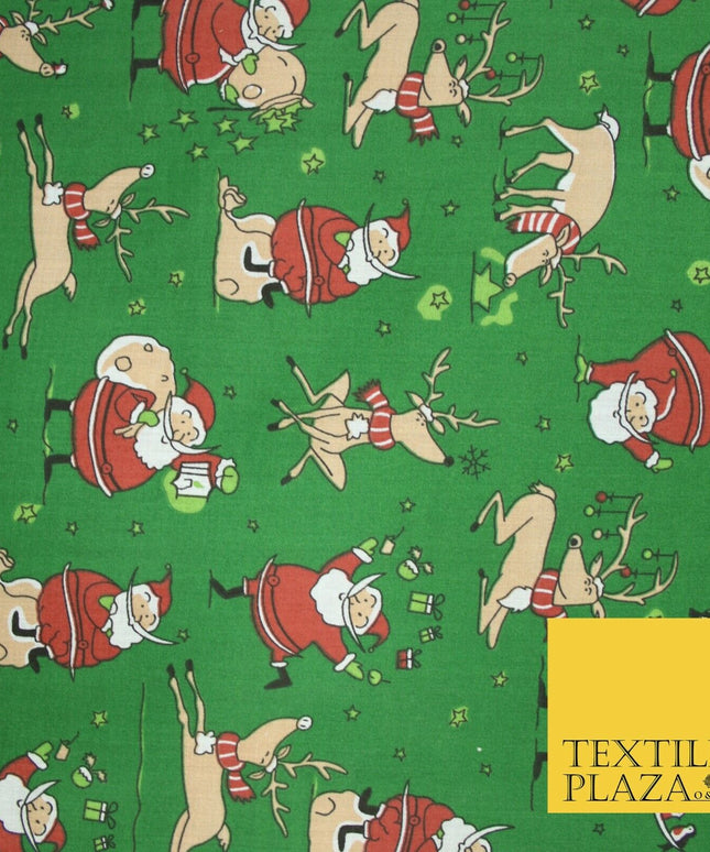 Christmas Tree Santa Gifts Reindeer Printed Poly Cotton Fabric Polycotton 45"