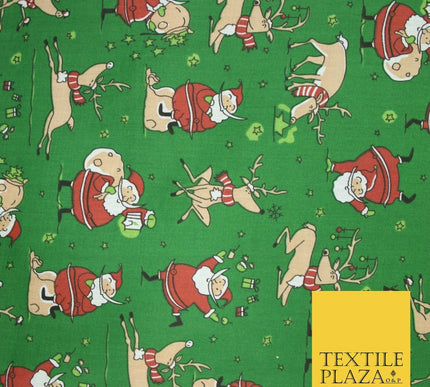Christmas Tree Santa Gifts Reindeer Printed Poly Cotton Fabric Polycotton 45"