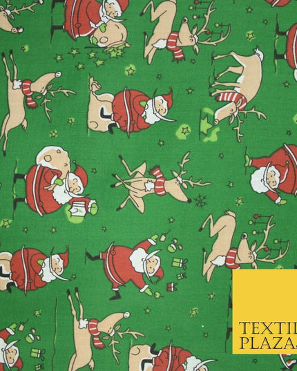 Christmas Tree Santa Gifts Reindeer Printed Poly Cotton Fabric Polycotton 45"