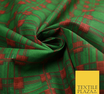 Festive Christmas Tartan Check Printed Poly Cotton Fabric Polycotton Mask 45"