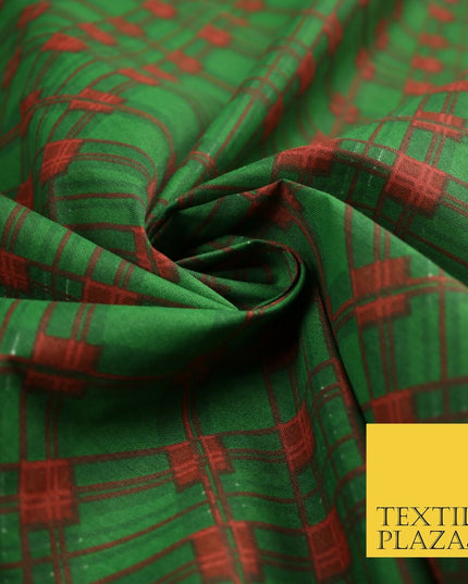 Festive Christmas Tartan Check Printed Poly Cotton Fabric Polycotton Mask 45"