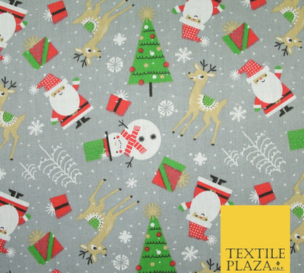 Festive Snowman Reindeer Christmas Printed Poly Cotton Fabric Polycotton 45"