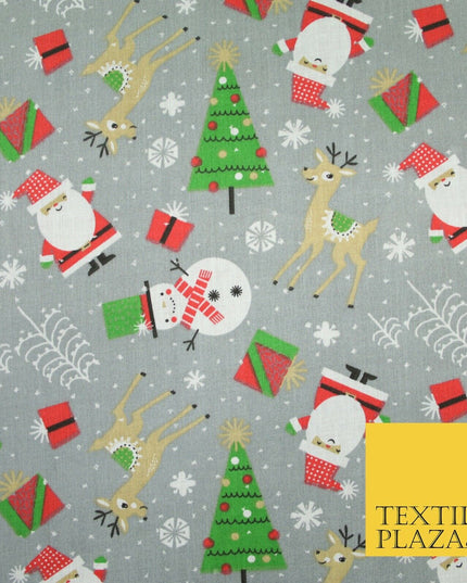 Festive Snowman Reindeer Christmas Printed Poly Cotton Fabric Polycotton 45"