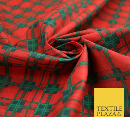 Festive Christmas Tartan Check Printed Poly Cotton Fabric Polycotton Mask 45"