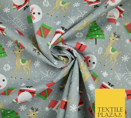 Festive Snowman Reindeer Christmas Printed Poly Cotton Fabric Polycotton 45"