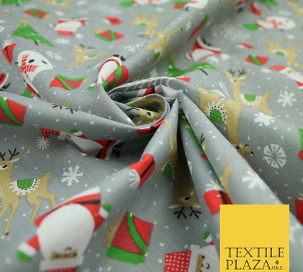 Festive Snowman Reindeer Christmas Printed Poly Cotton Fabric Polycotton 45"