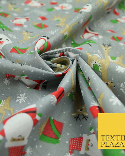 Festive Snowman Reindeer Christmas Printed Poly Cotton Fabric Polycotton 45"