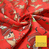 Christmas Tree Santa Gifts Reindeer Printed Poly Cotton Fabric Polycotton 45"