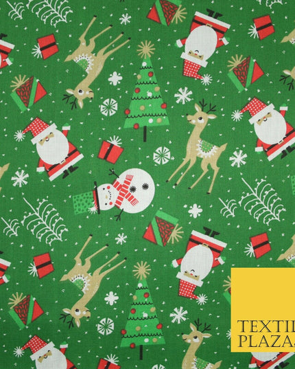Festive Snowman Reindeer Christmas Printed Poly Cotton Fabric Polycotton 45"