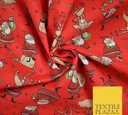 Christmas Tree Santa Gifts Reindeer Printed Poly Cotton Fabric Polycotton 45"