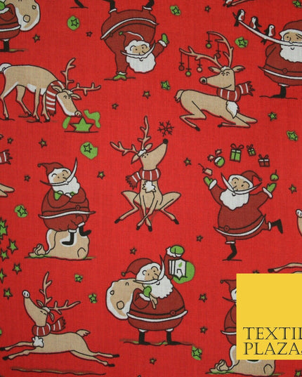 Christmas Tree Santa Gifts Reindeer Printed Poly Cotton Fabric Polycotton 45"