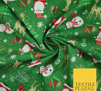 Festive Snowman Reindeer Christmas Printed Poly Cotton Fabric Polycotton 45"