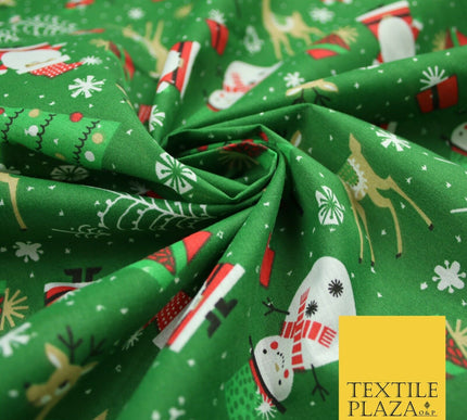 Festive Snowman Reindeer Christmas Printed Poly Cotton Fabric Polycotton 45"
