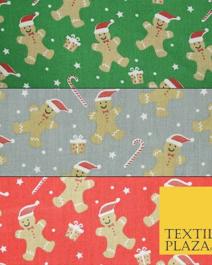 3 COLOURS Festive Gingerbread Men Santa Hat Christmas Printed Polycotton Fabric