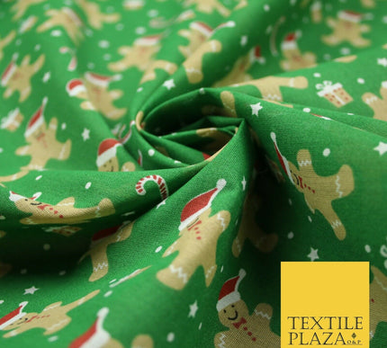 3 COLOURS Festive Gingerbread Men Santa Hat Christmas Printed Polycotton Fabric