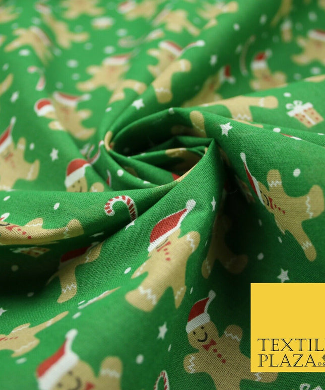 3 COLOURS Festive Gingerbread Men Santa Hat Christmas Printed Polycotton Fabric