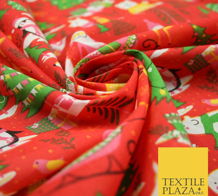 3 COLOURS Festive Santa Penguin Llama Snowman Christmas Print Polycotton Fabric