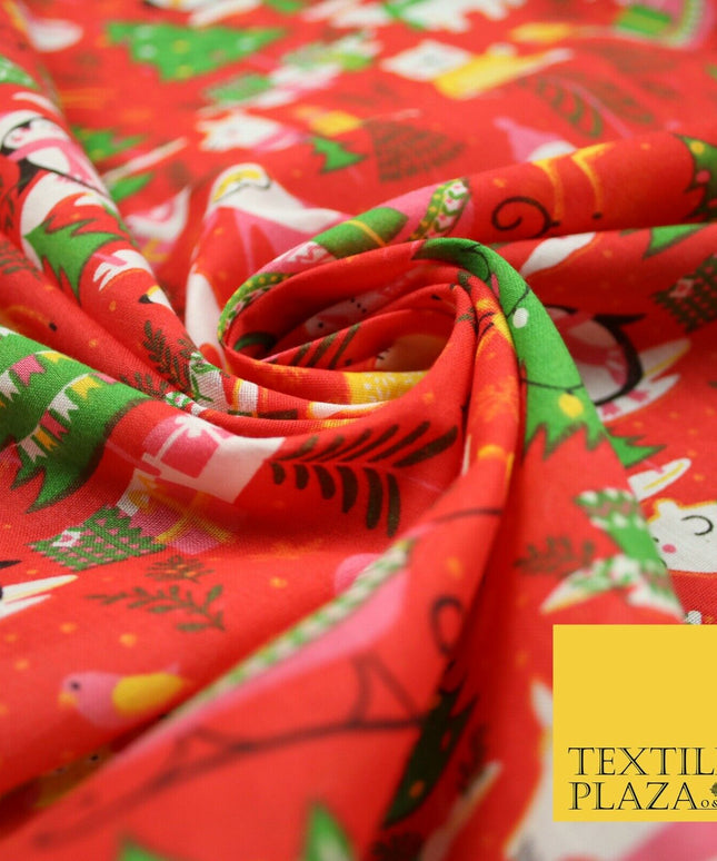 3 COLOURS Festive Santa Penguin Llama Snowman Christmas Print Polycotton Fabric
