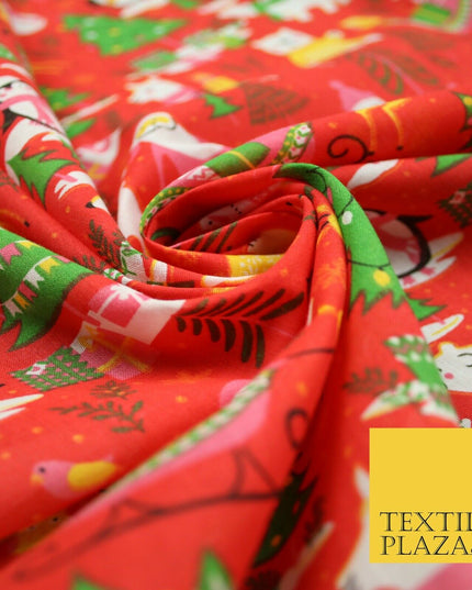 3 COLOURS Festive Santa Penguin Llama Snowman Christmas Print Polycotton Fabric