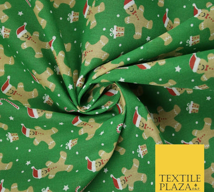 3 COLOURS Festive Gingerbread Men Santa Hat Christmas Printed Polycotton Fabric