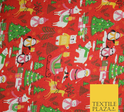 3 COLOURS Festive Santa Penguin Llama Snowman Christmas Print Polycotton Fabric