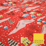 Festive Snowy Neighbourhood Scene Christmas Printed Polycotton Fabric 45" Wide