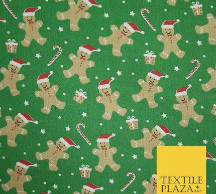 3 COLOURS Festive Gingerbread Men Santa Hat Christmas Printed Polycotton Fabric