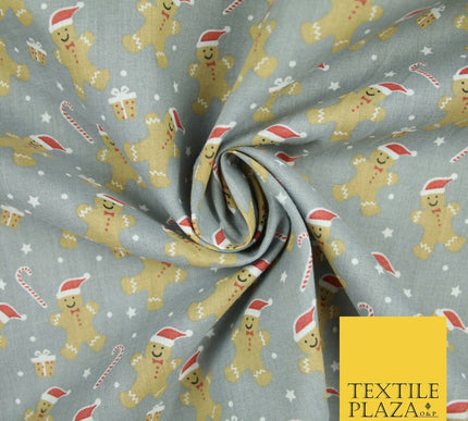 3 COLOURS Festive Gingerbread Men Santa Hat Christmas Printed Polycotton Fabric
