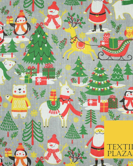 3 COLOURS Festive Santa Penguin Llama Snowman Christmas Print Polycotton Fabric