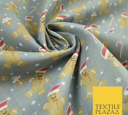 3 COLOURS Festive Gingerbread Men Santa Hat Christmas Printed Polycotton Fabric