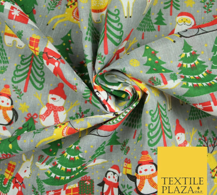 3 COLOURS Festive Santa Penguin Llama Snowman Christmas Print Polycotton Fabric