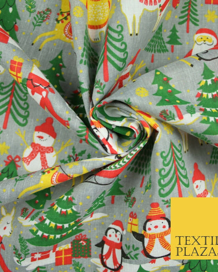 3 COLOURS Festive Santa Penguin Llama Snowman Christmas Print Polycotton Fabric