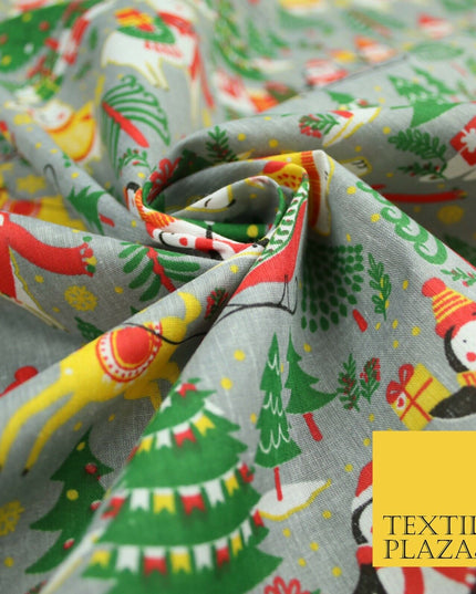 3 COLOURS Festive Santa Penguin Llama Snowman Christmas Print Polycotton Fabric