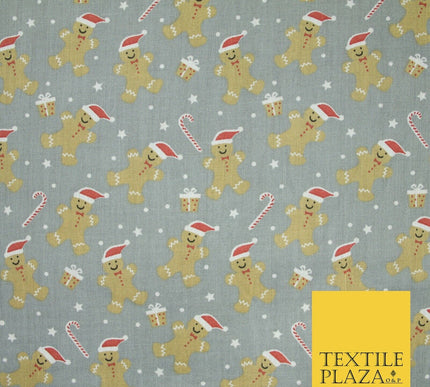 3 COLOURS Festive Gingerbread Men Santa Hat Christmas Printed Polycotton Fabric