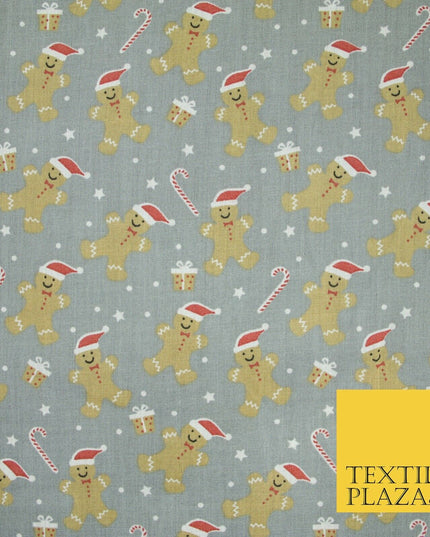 3 COLOURS Festive Gingerbread Men Santa Hat Christmas Printed Polycotton Fabric