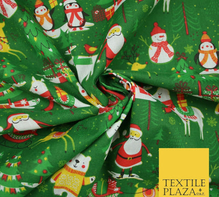 3 COLOURS Festive Santa Penguin Llama Snowman Christmas Print Polycotton Fabric